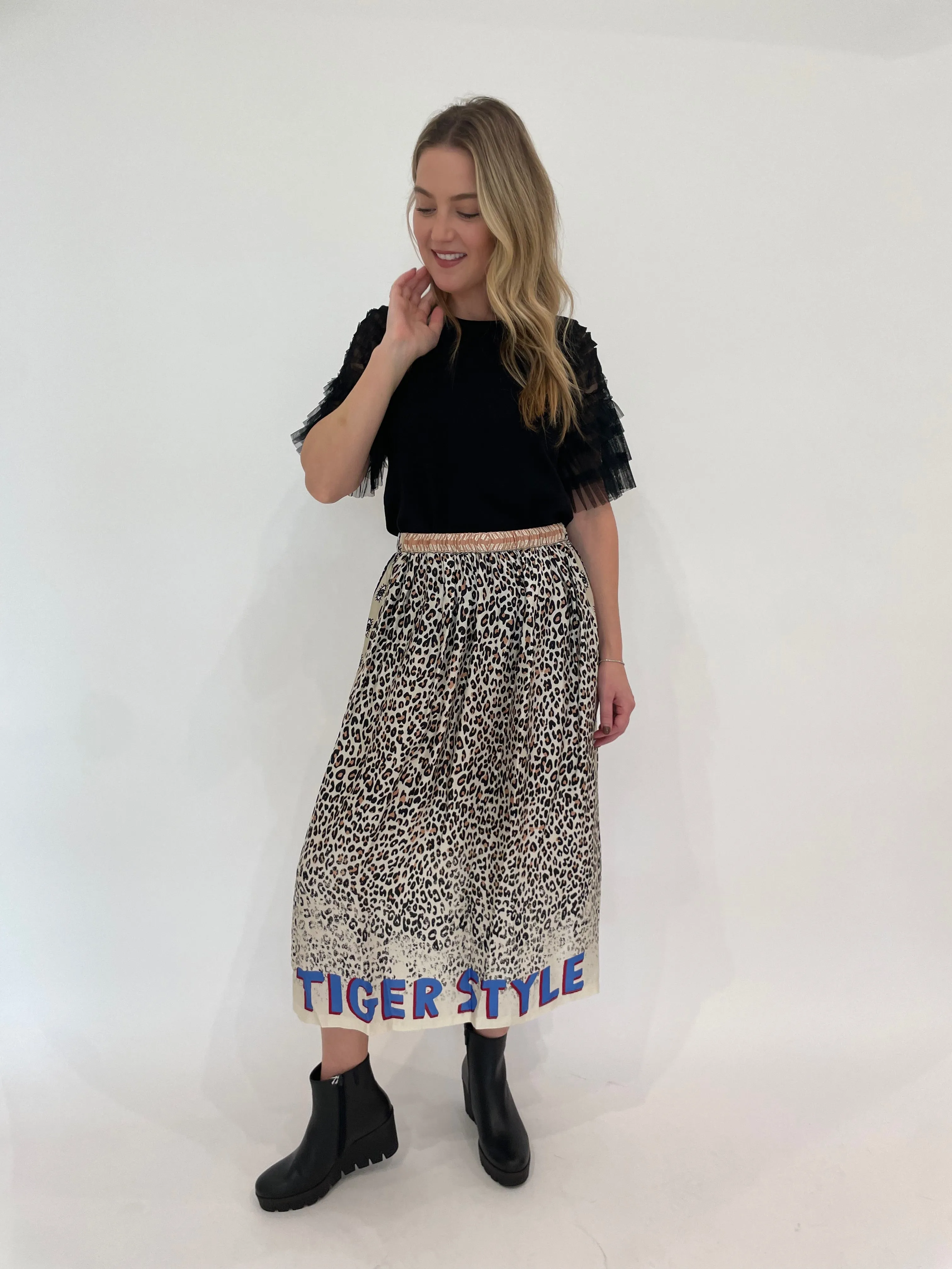 Hayley Sand Printed Viscose Blend Midi Skirt