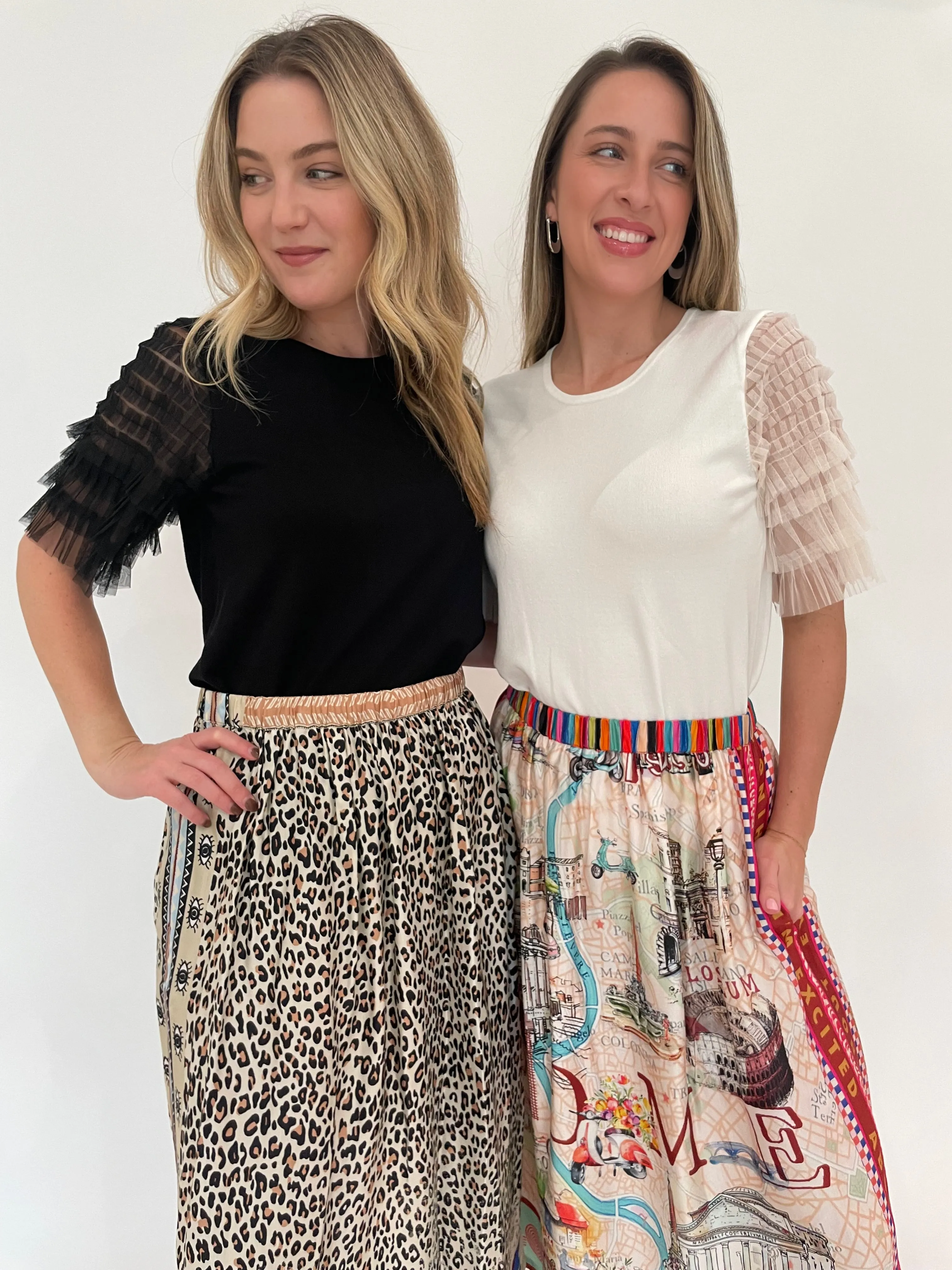 Hayley Sand Printed Viscose Blend Midi Skirt