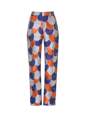 Hetty Blue Beach Print Silk Jacquard Trousers