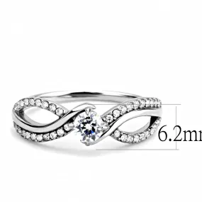 High polished (no plating) Stainless Steel Ring with AAA Grade CZ in Clear for Women Style DA147