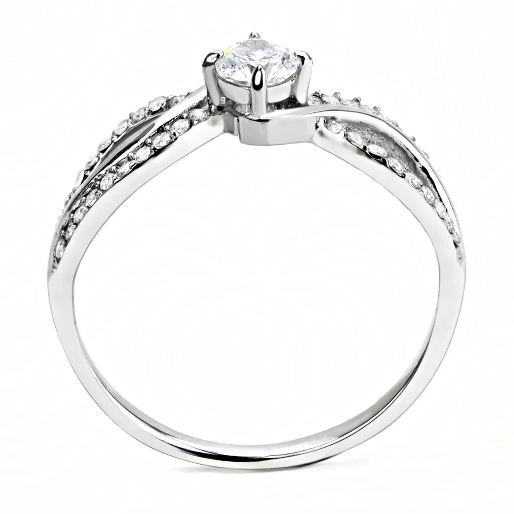 High polished (no plating) Stainless Steel Ring with AAA Grade CZ in Clear for Women Style DA147