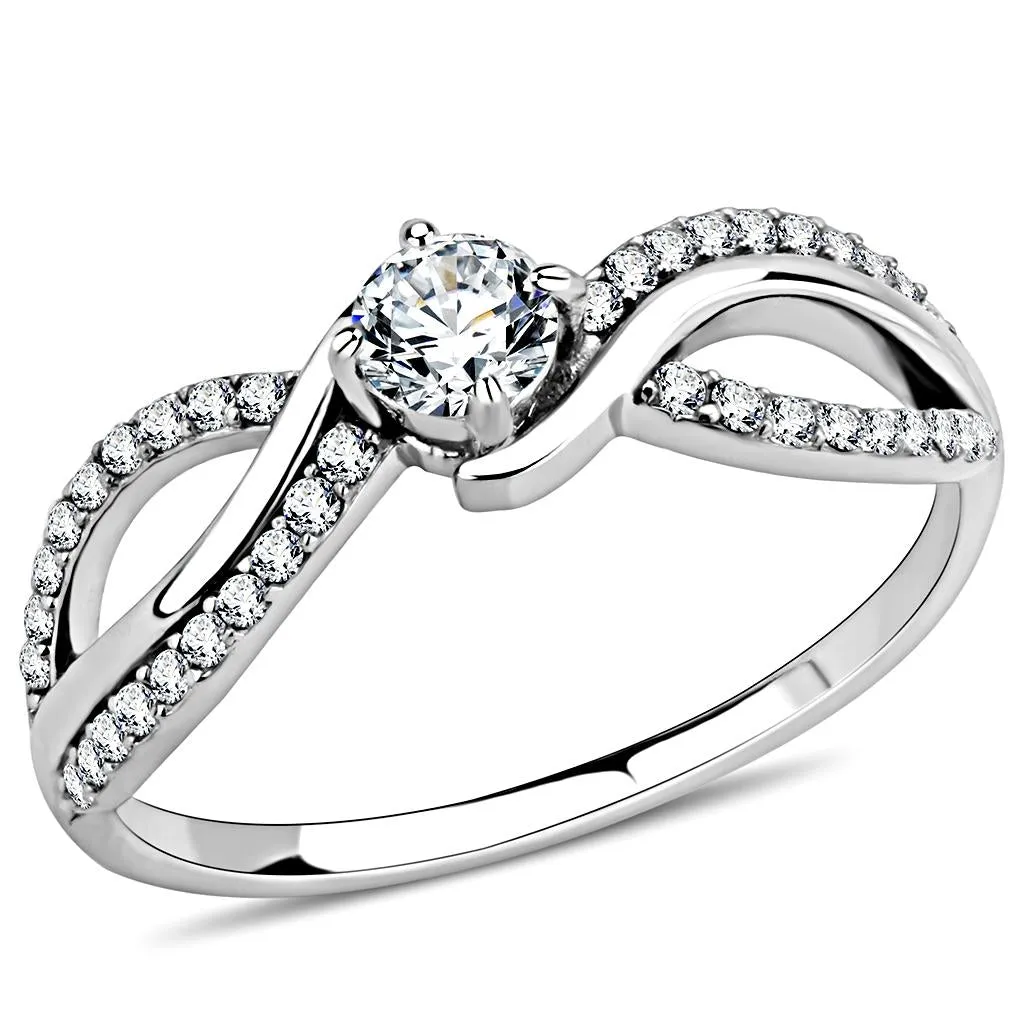 High polished (no plating) Stainless Steel Ring with AAA Grade CZ in Clear for Women Style DA147