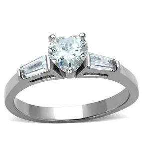 High polished (no plating) Stainless Steel Ring with AAA Grade CZ in Clear for Women Style TK1541