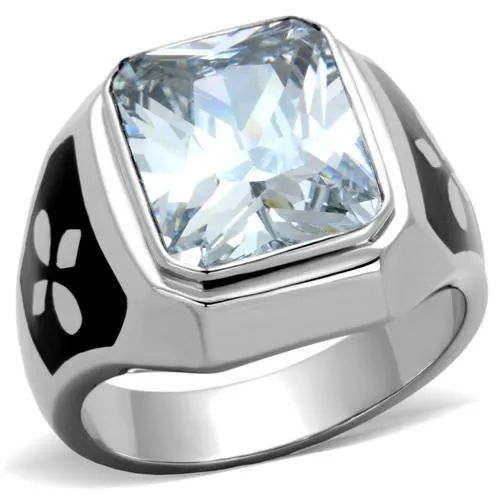 High polished (no plating) Stainless Steel Ring with AAA Grade CZ in Clear for Women Style TK1813