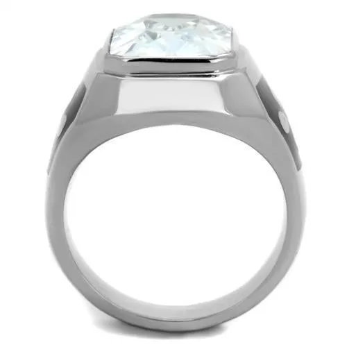 High polished (no plating) Stainless Steel Ring with AAA Grade CZ in Clear for Women Style TK1813