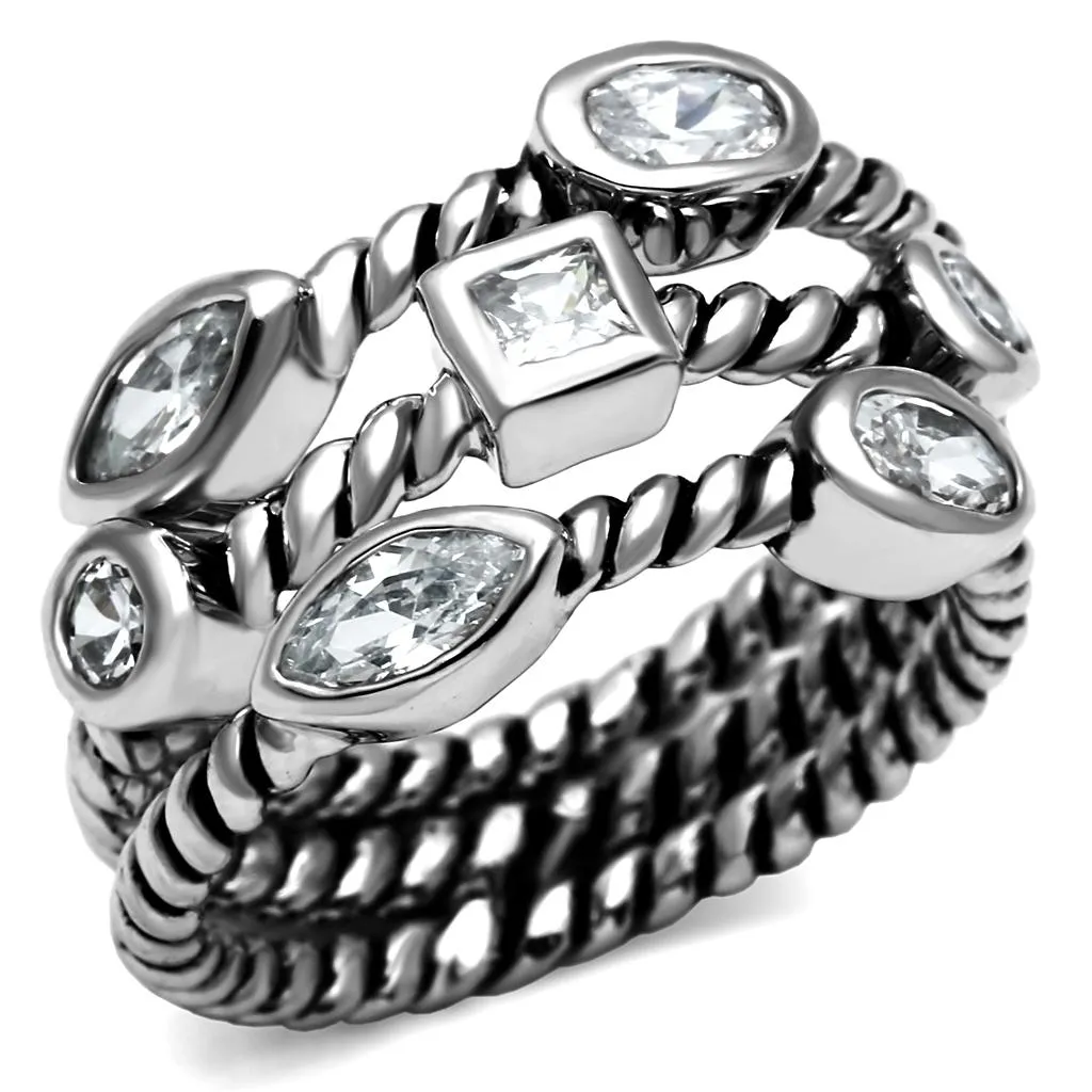 High polished (no plating) Stainless Steel Ring with AAA Grade CZ in Clear for Women Style TK2880