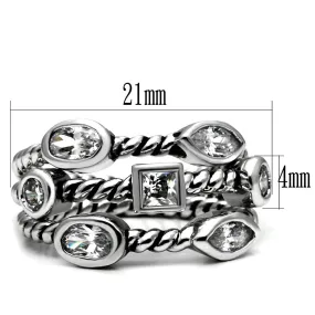 High polished (no plating) Stainless Steel Ring with AAA Grade CZ in Clear for Women Style TK2880