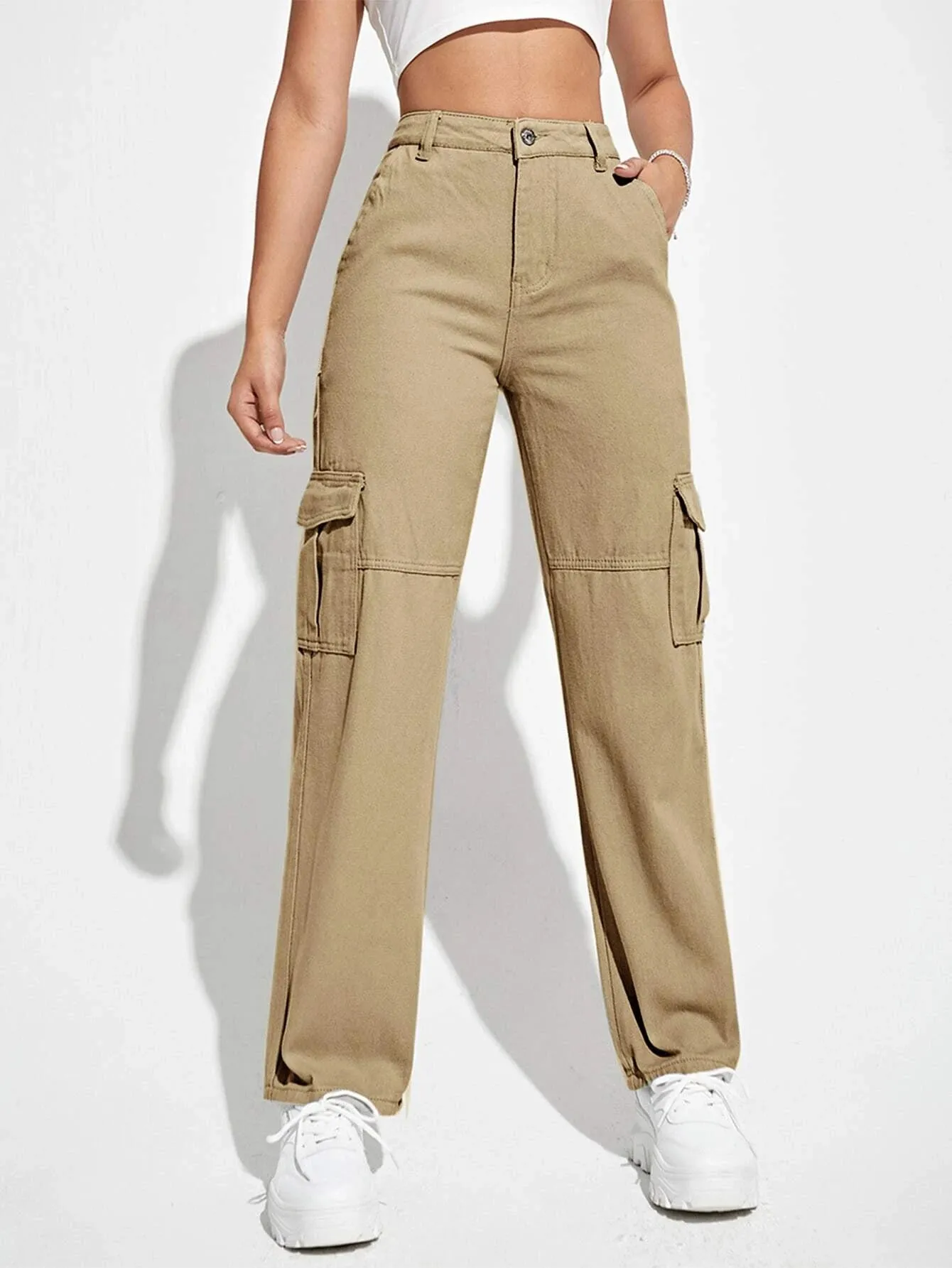 High Waist Cargo Pocket Jeans