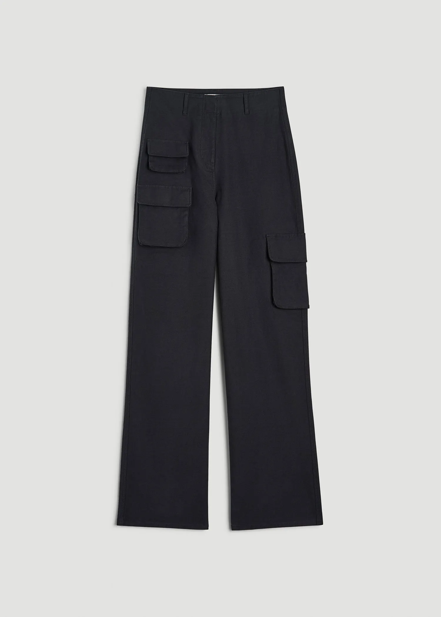 High-Waist Flat Front Cargo Pants for Tall Women in Black