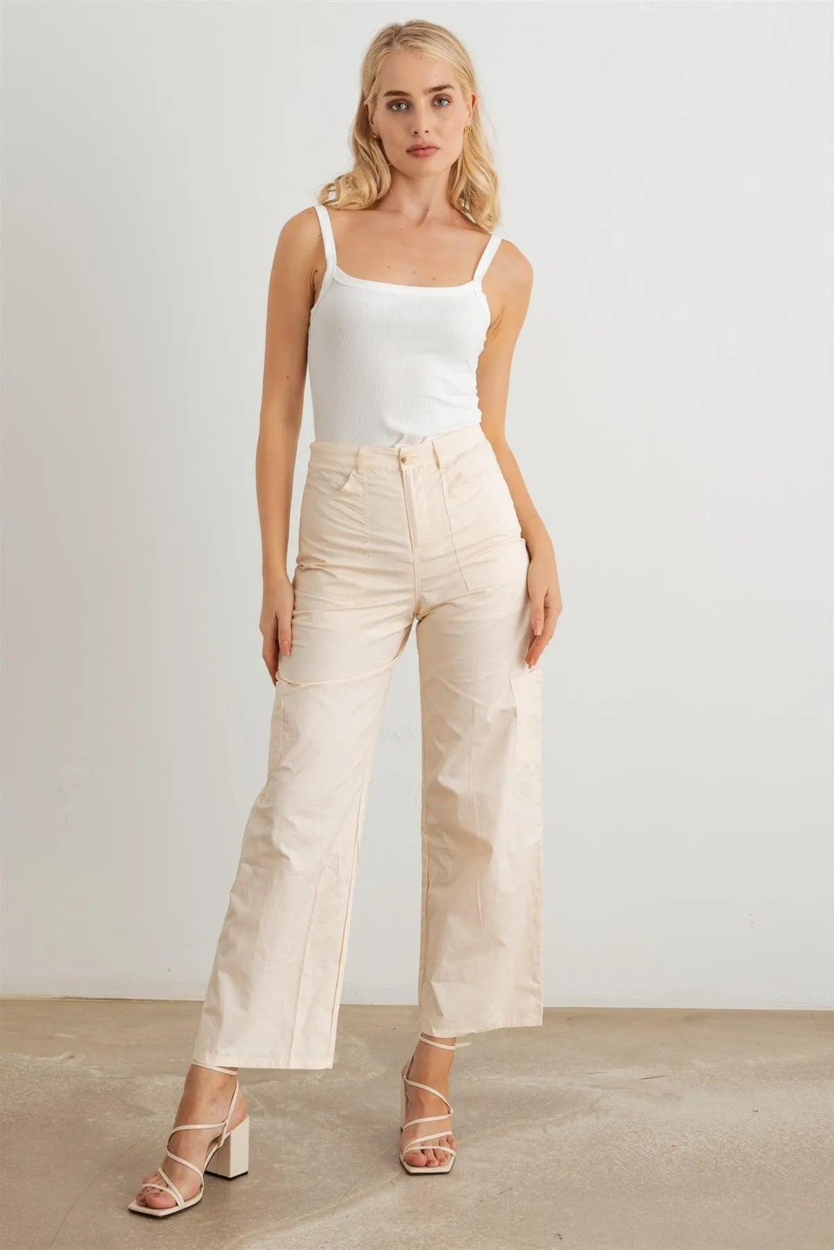 High Waist Six Pocket Wide Leg Cargo Pants