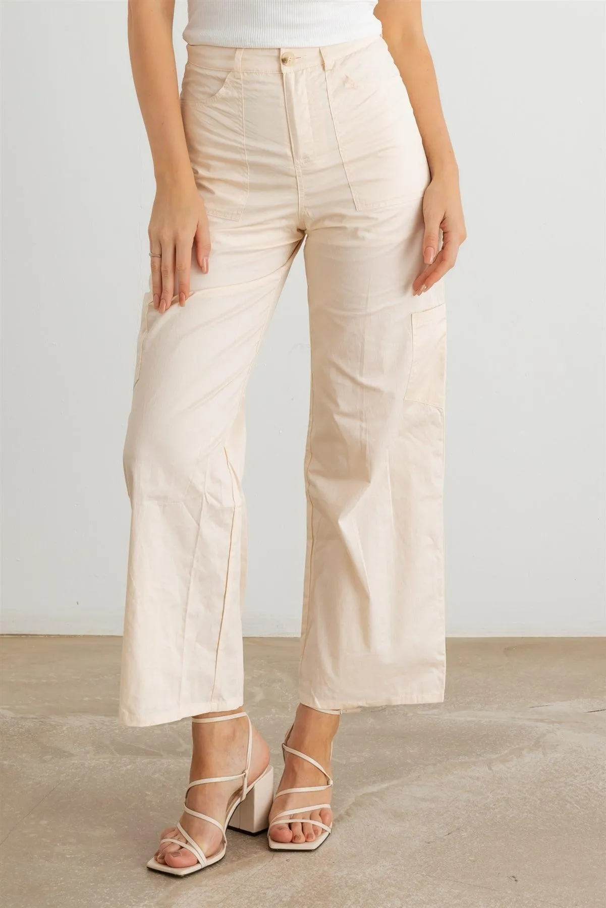 High Waist Six Pocket Wide Leg Cargo Pants