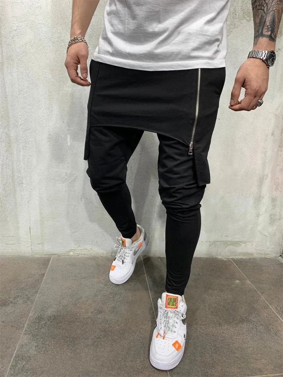 Hip Hop Trend Men's Trousers Slim Fit Streetwear Zipper Joggers