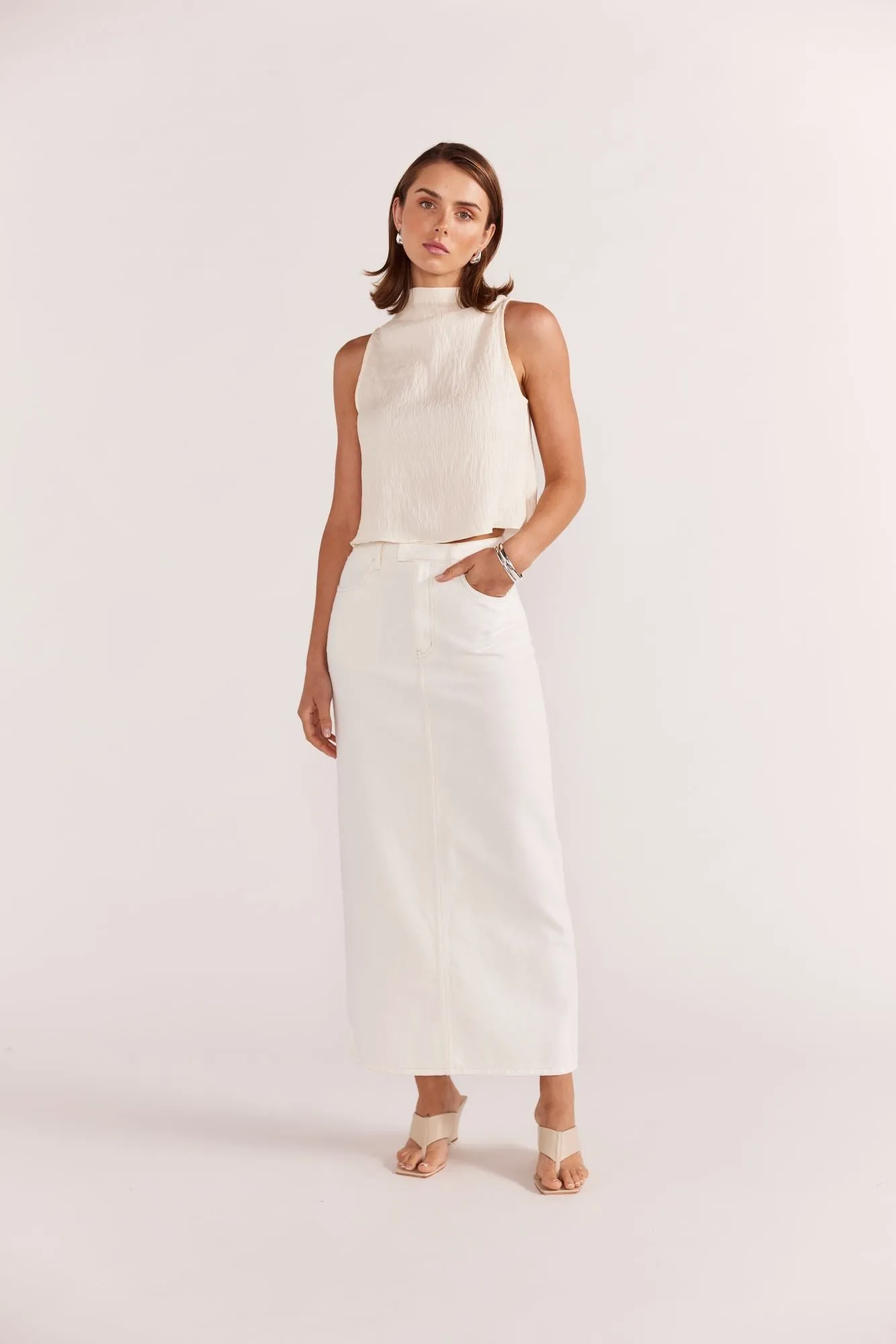 Ines Denim Midi Skirt | White