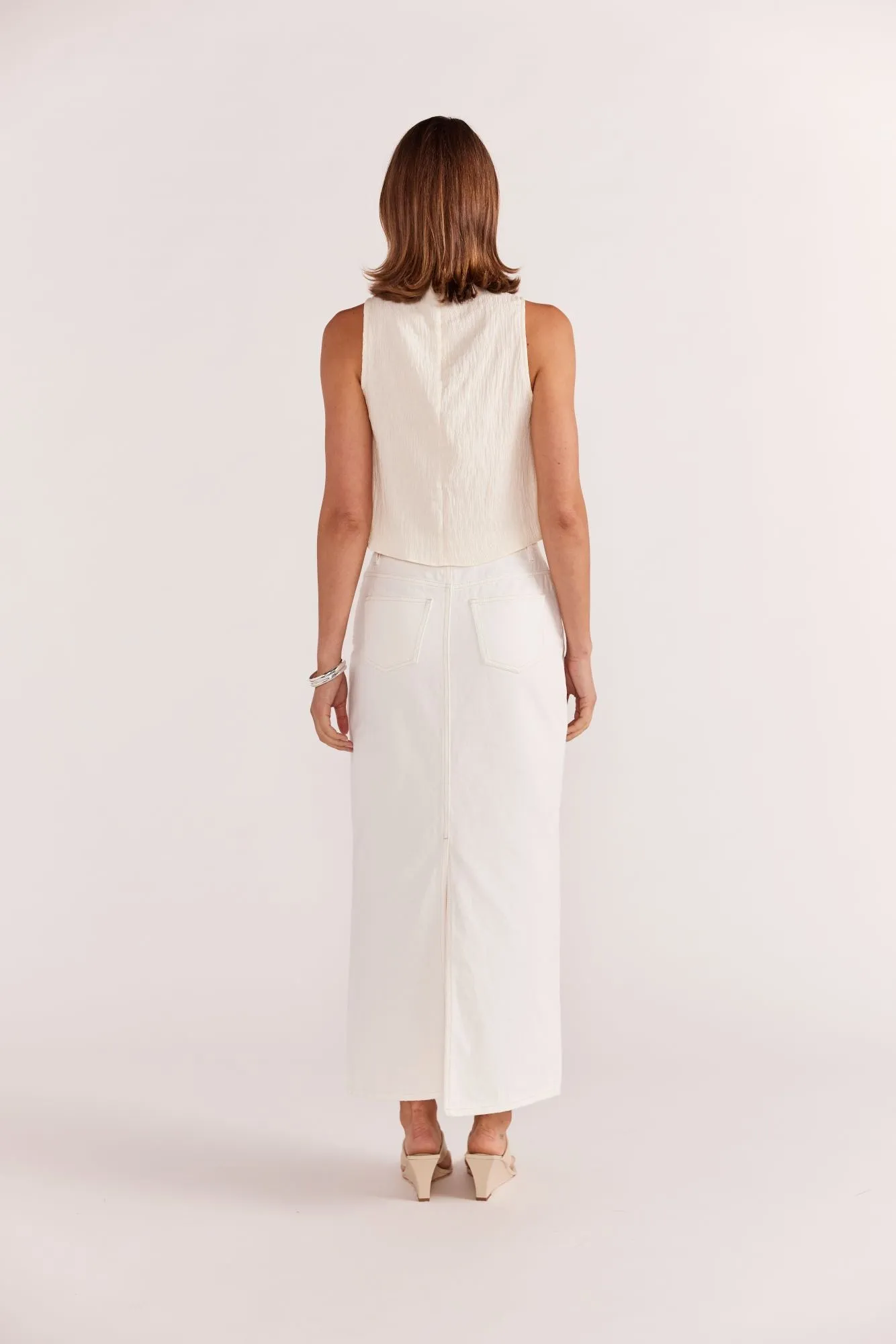 Ines Denim Midi Skirt | White