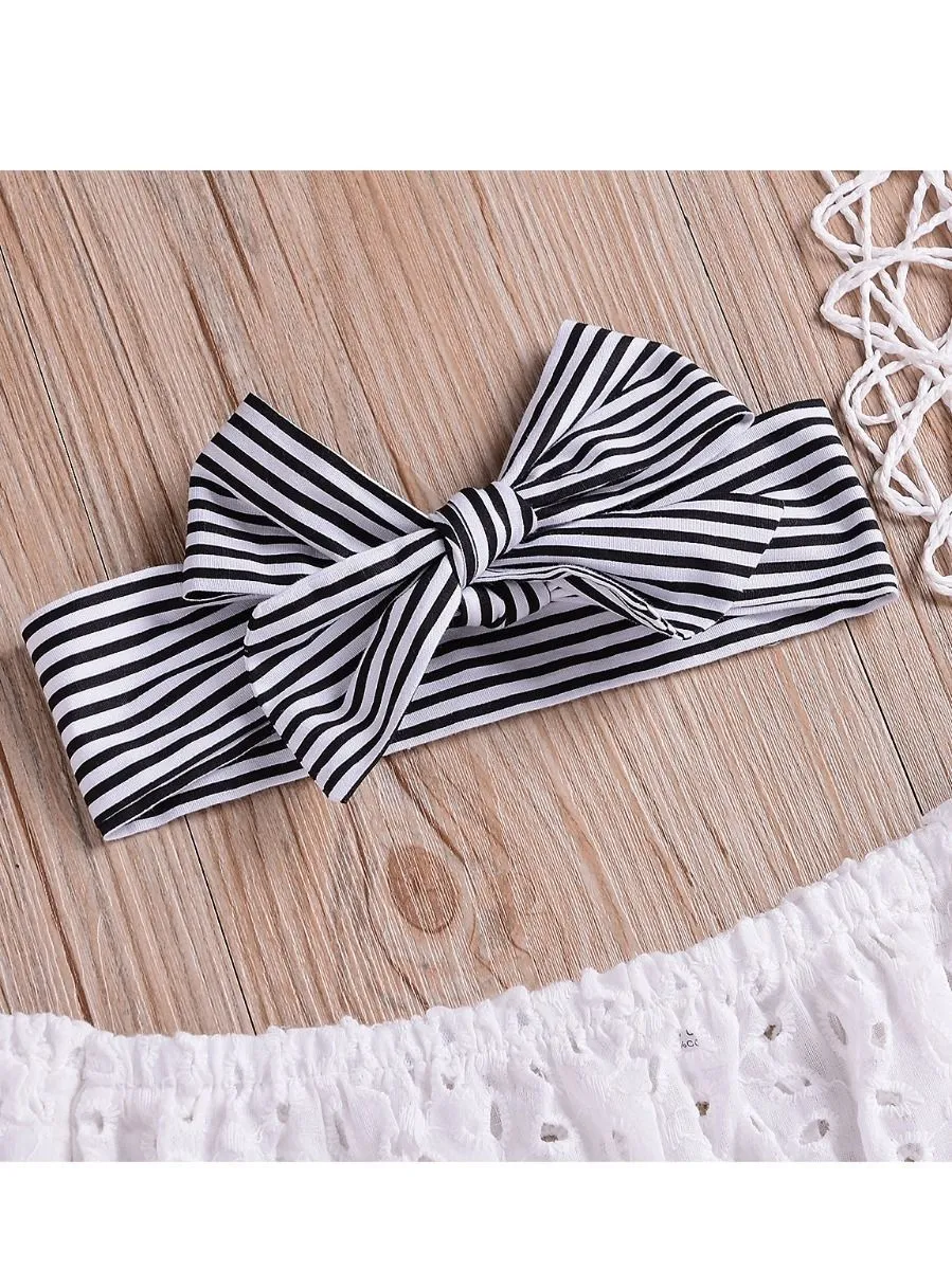 Infant Girl Clothes Outfits Set White Hollow Out Blouse Striped Panties Headband