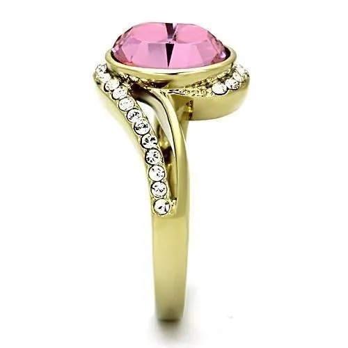 IP Gold(Ion Plating) Stainless Steel Ring with Top Grade Crystal in Rose for Women Style TK1097