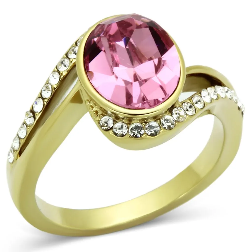 IP Gold(Ion Plating) Stainless Steel Ring with Top Grade Crystal in Rose for Women Style TK1097