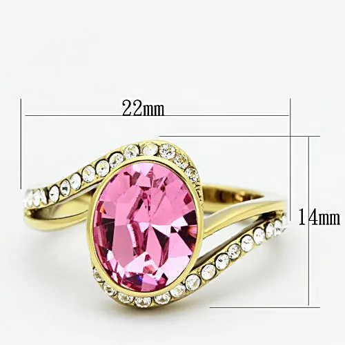 IP Gold(Ion Plating) Stainless Steel Ring with Top Grade Crystal in Rose for Women Style TK1097