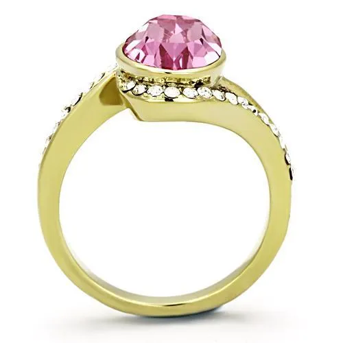 IP Gold(Ion Plating) Stainless Steel Ring with Top Grade Crystal in Rose for Women Style TK1097