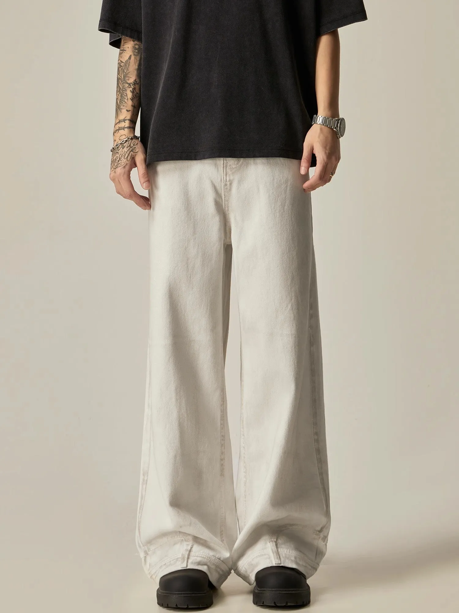 Ivory Linen Blend Ultra-Wide Leg Trousers