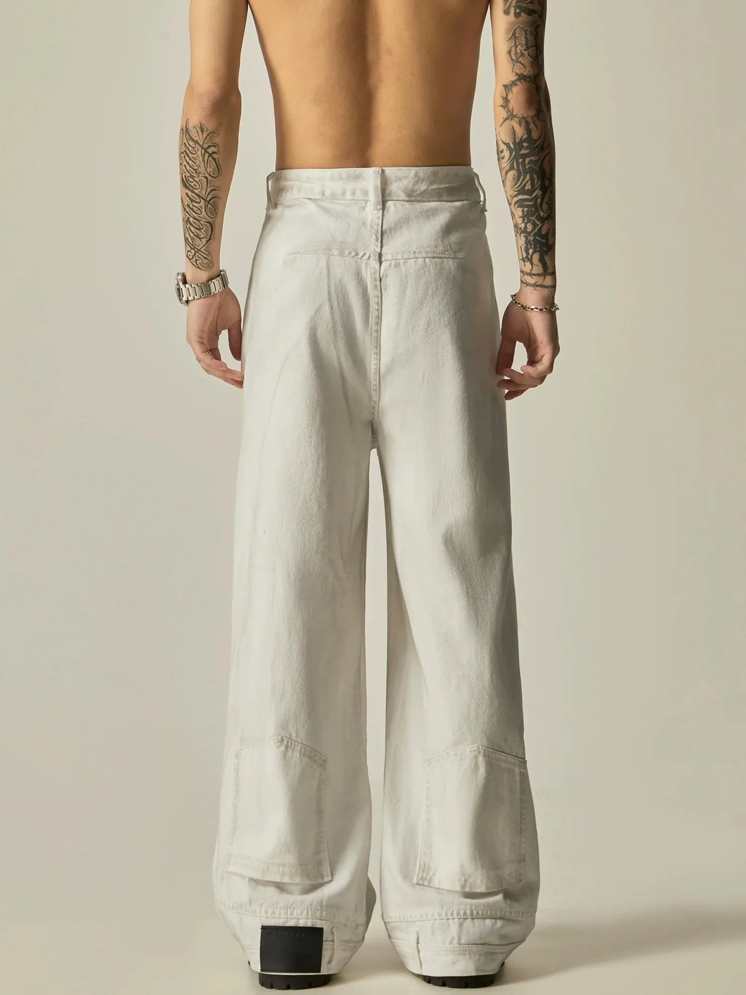 Ivory Linen Blend Ultra-Wide Leg Trousers