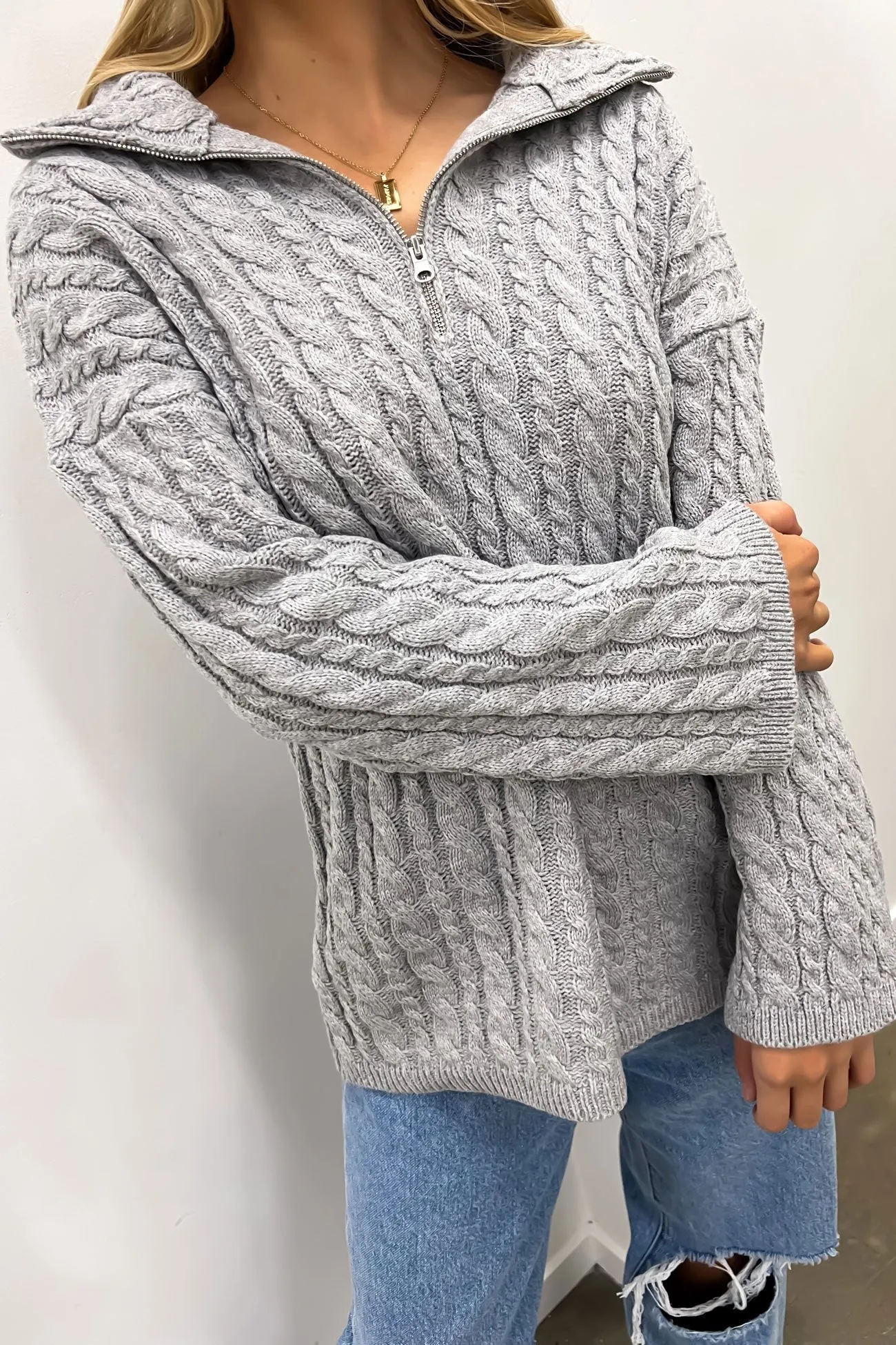 Izak 1/4 Zip Knit Jumper Grey