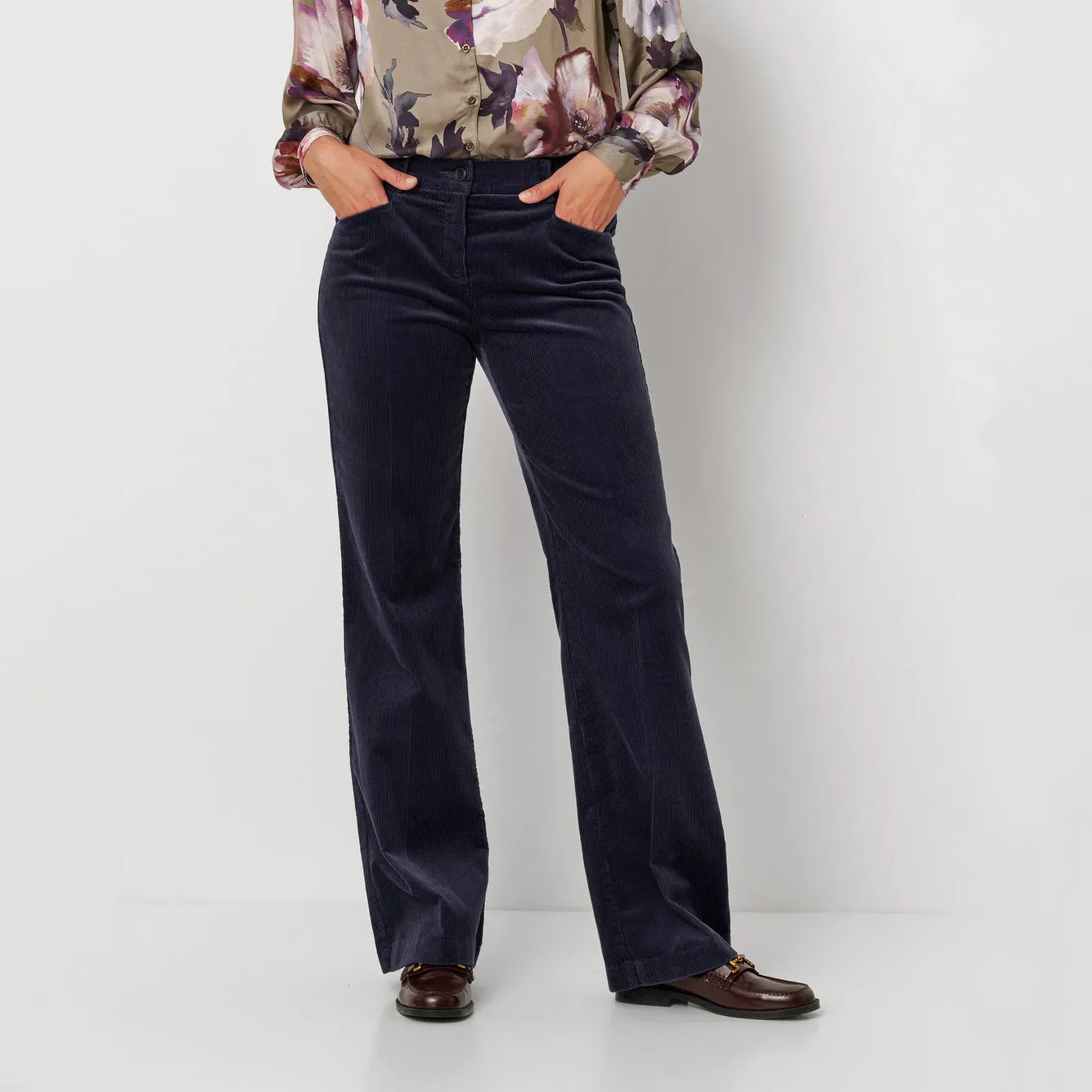 Jolie Dark Blue Flared Corduroy Trousers