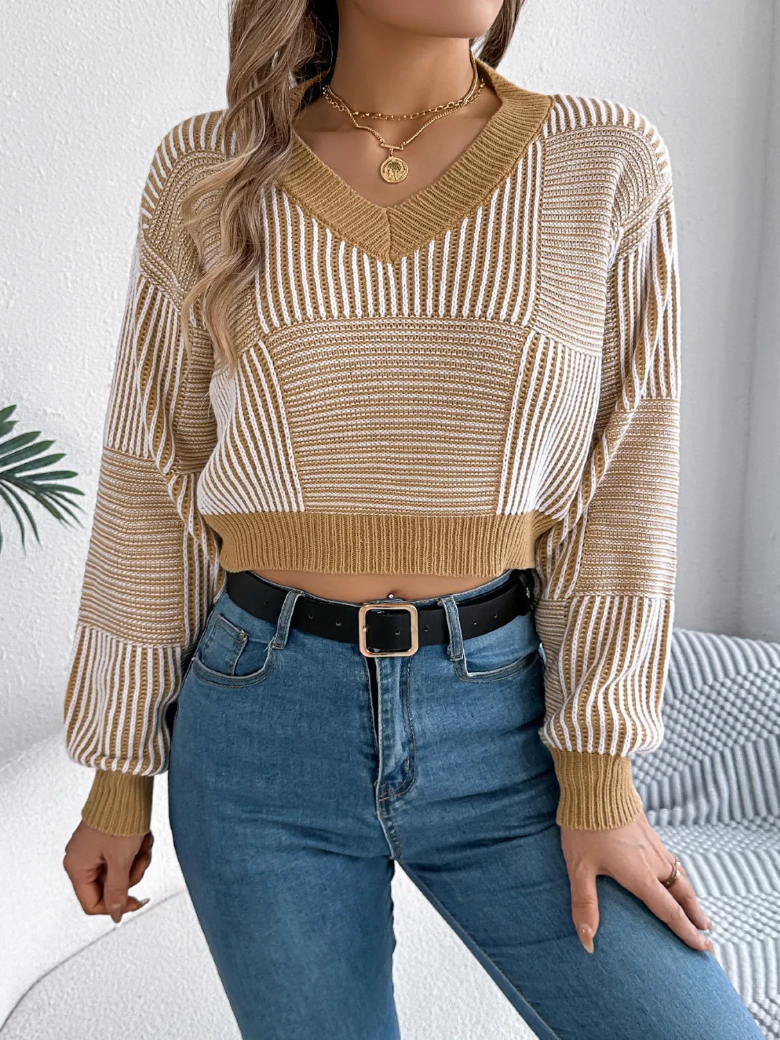 kesley Striped V-Neck Long Sleeve Sweater