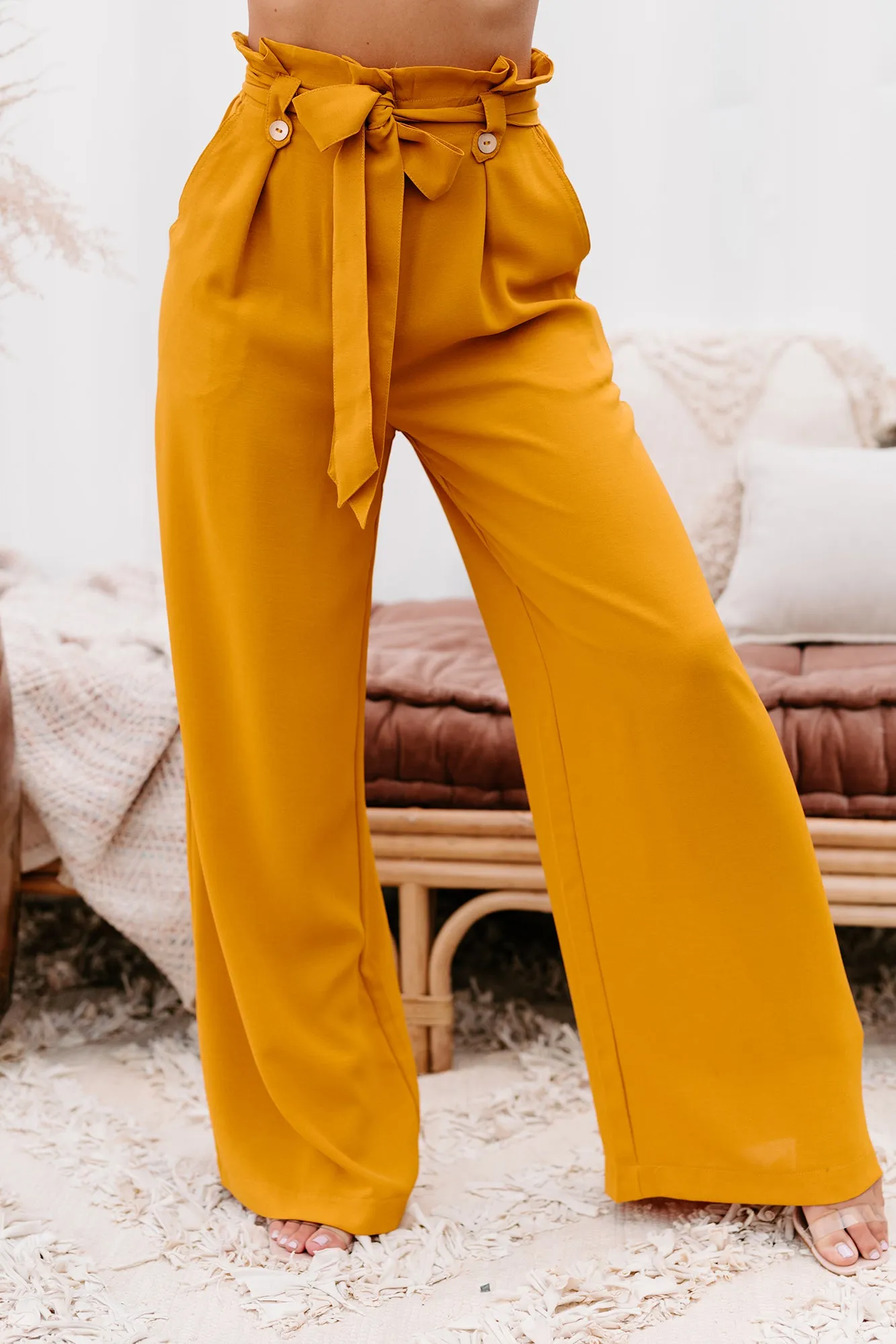 Key Player Wide Leg Paperbag Pants (Mustard)