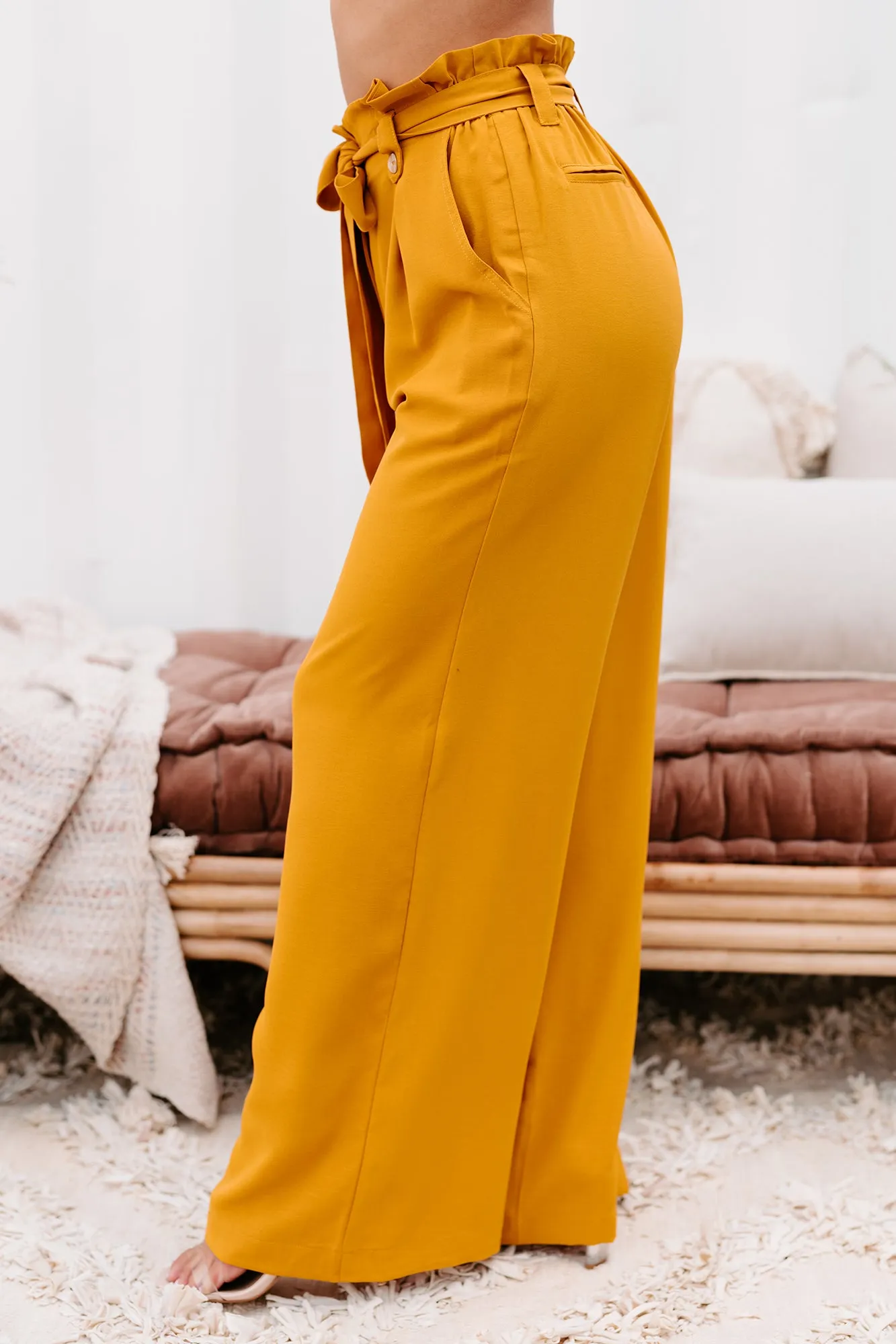 Key Player Wide Leg Paperbag Pants (Mustard)