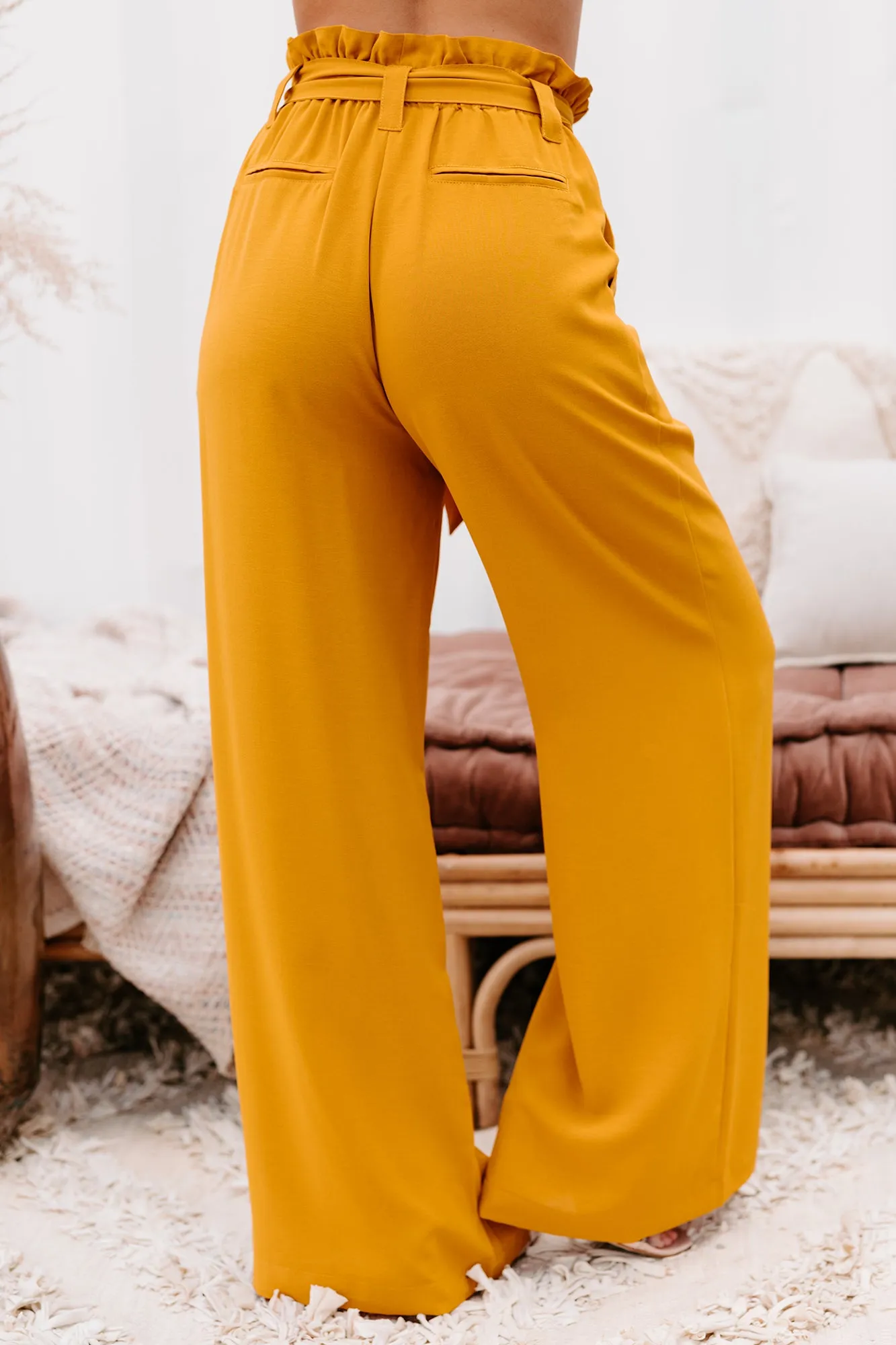 Key Player Wide Leg Paperbag Pants (Mustard)