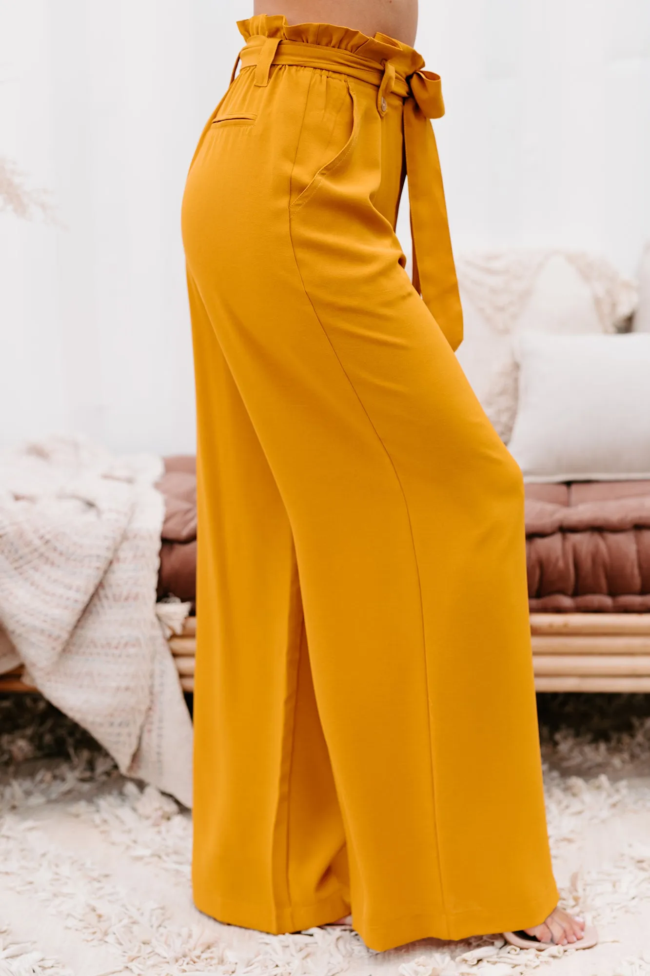 Key Player Wide Leg Paperbag Pants (Mustard)