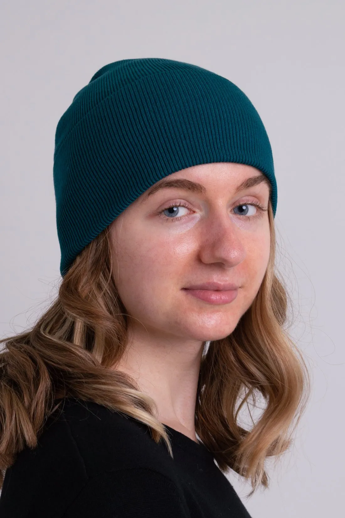 Knit Beanie, Teal, Bamboo Cotton