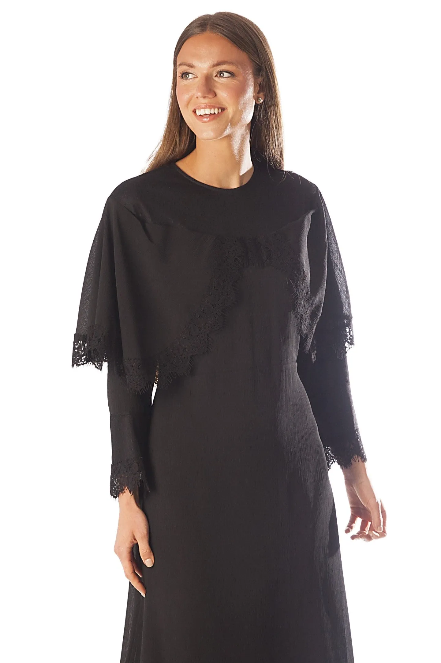 Lace Trimmed Capelet Dress