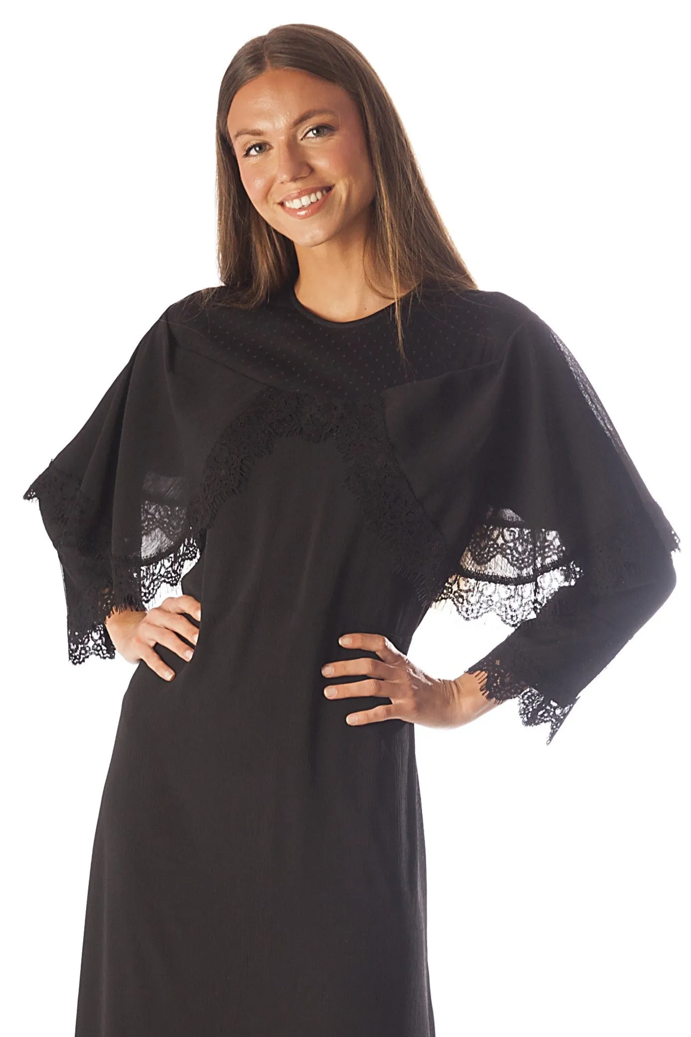 Lace Trimmed Capelet Dress