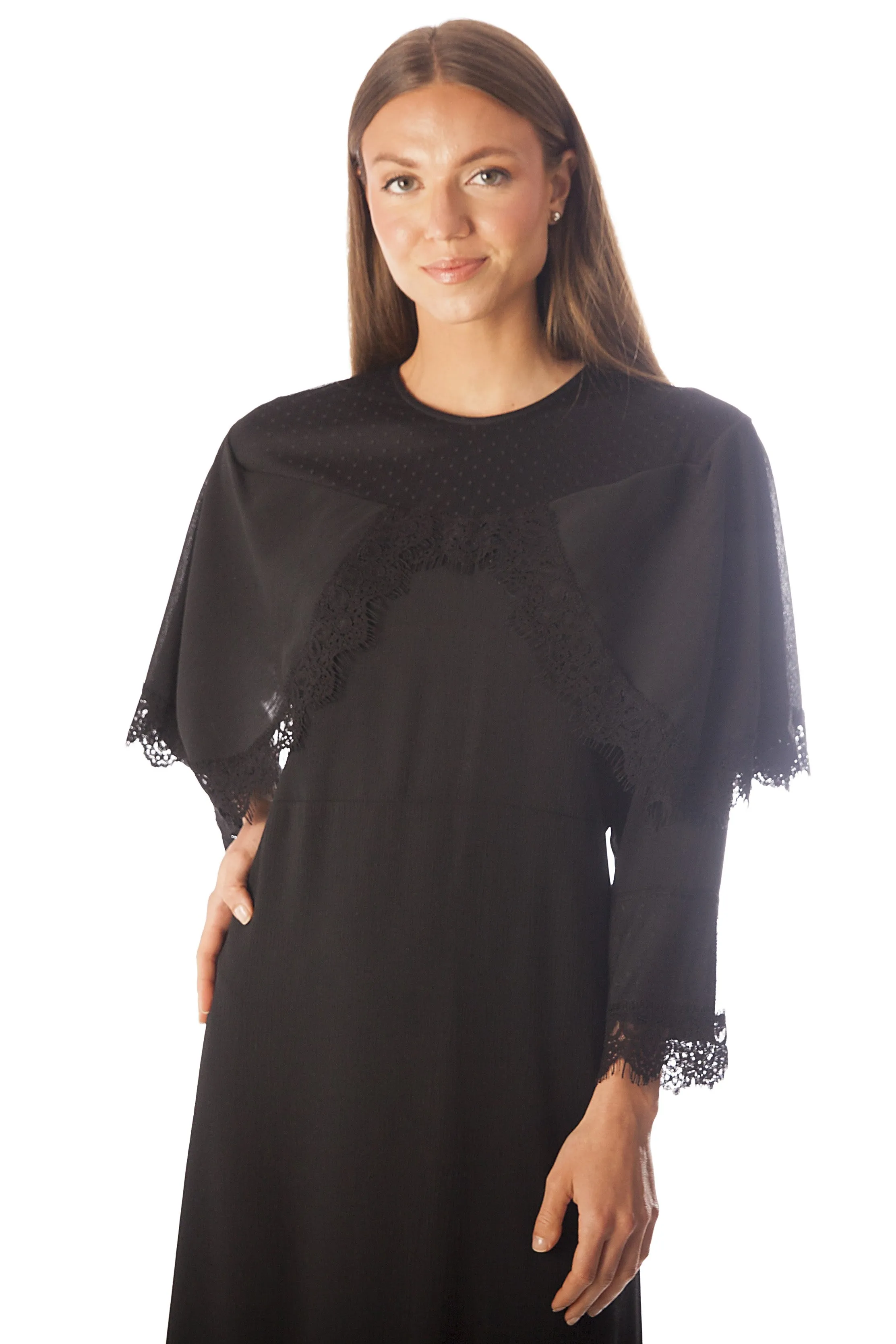 Lace Trimmed Capelet Dress