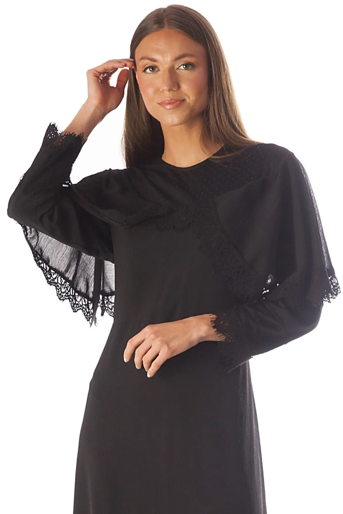 Lace Trimmed Capelet Dress