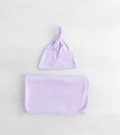 Lavender Purple Swaddle Blanket and Hat Set