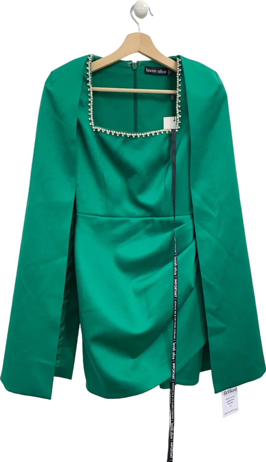 Lavish Alice Green Pearl-Trimmed Cape Dress UK 6