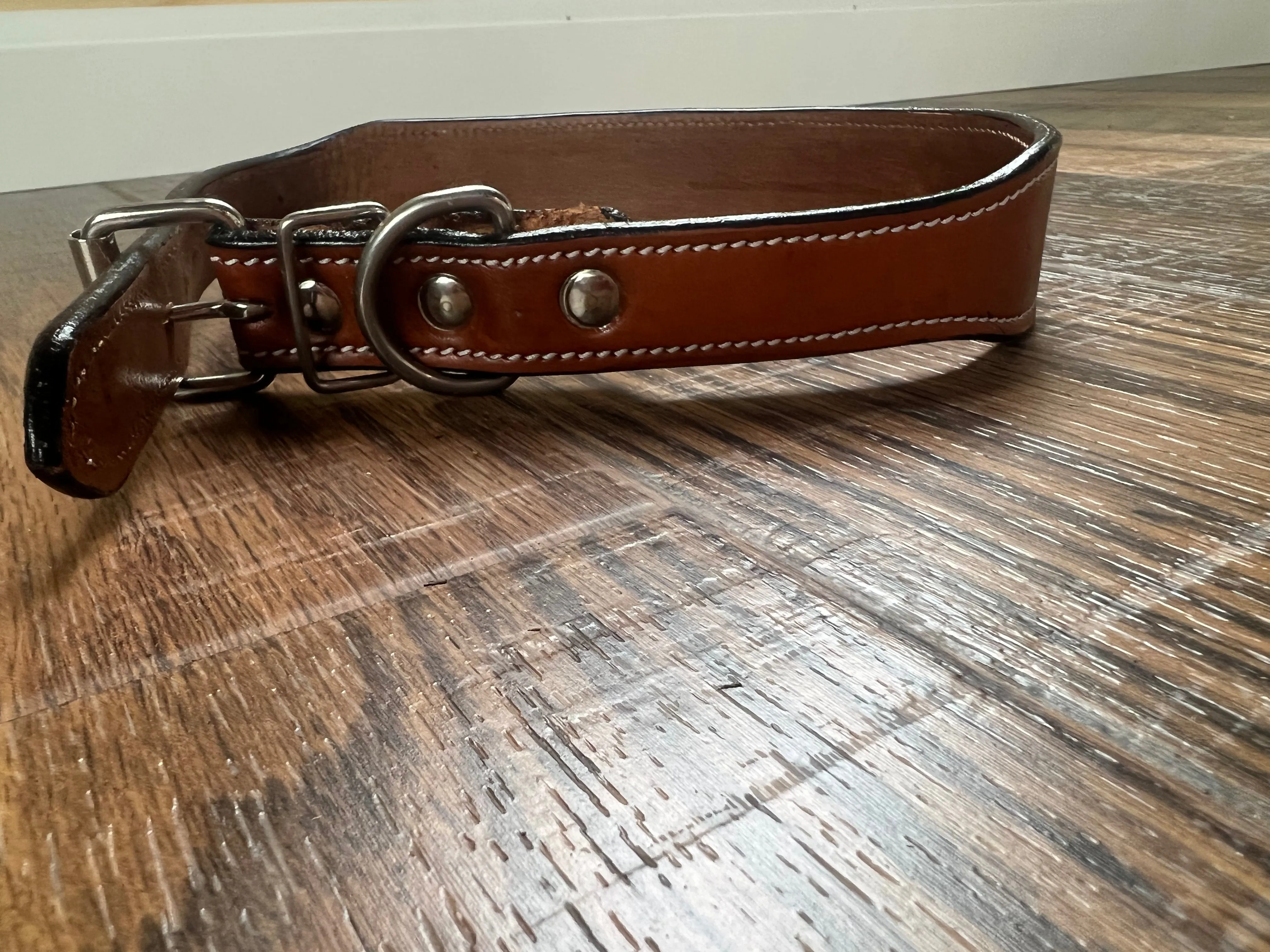 Leather Dog Collar with Orange and red beading