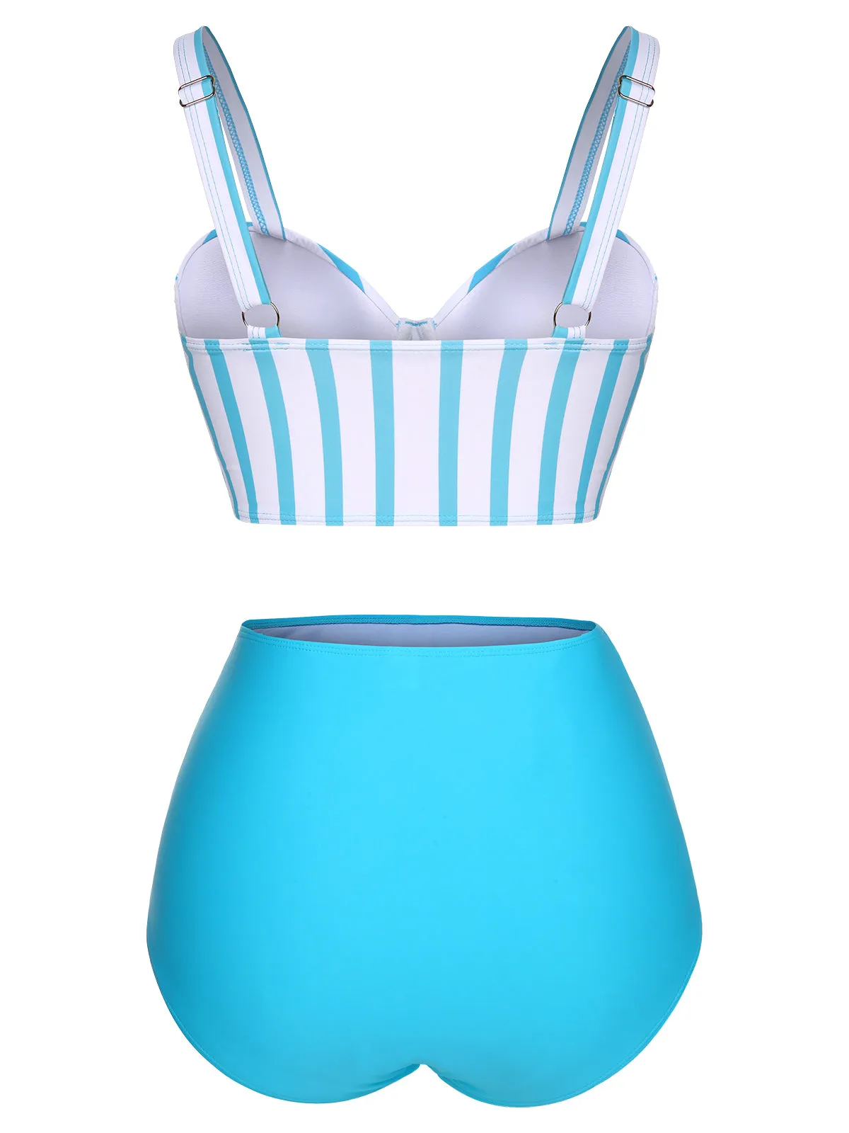 Light Blue and White Striped High Waisted Bikini Set