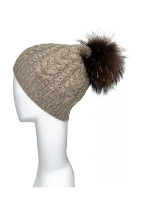 Linda Richards Cashmere Cable Pom-pom Hat HA-96 | Brown