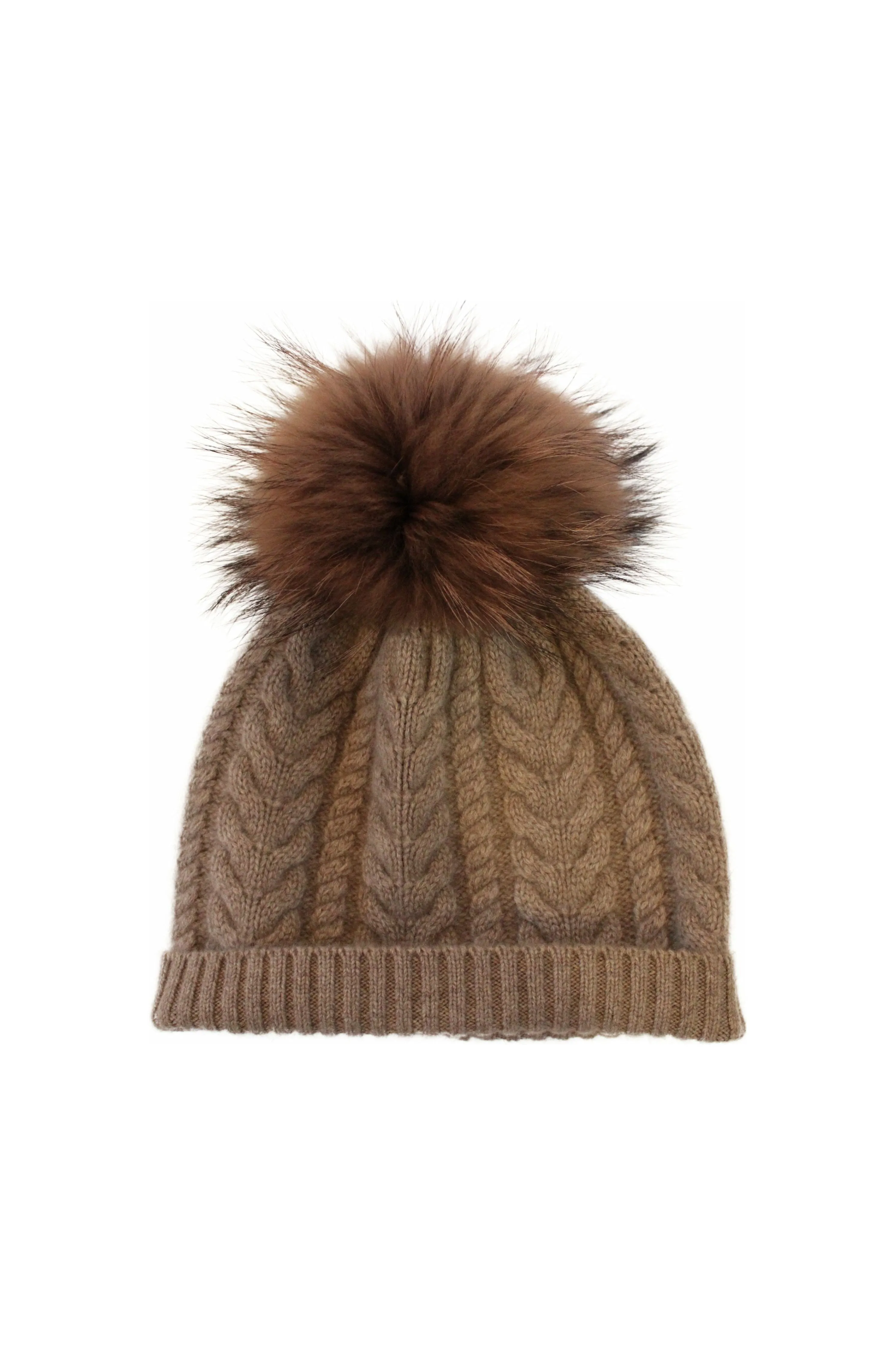 Linda Richards Cashmere Cable Pom-pom Hat HA-96 | Brown