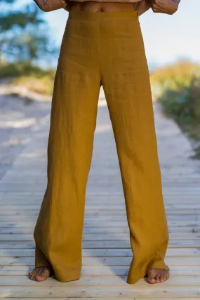 Linen Palazzo Pants KLARA In Amber Yellow