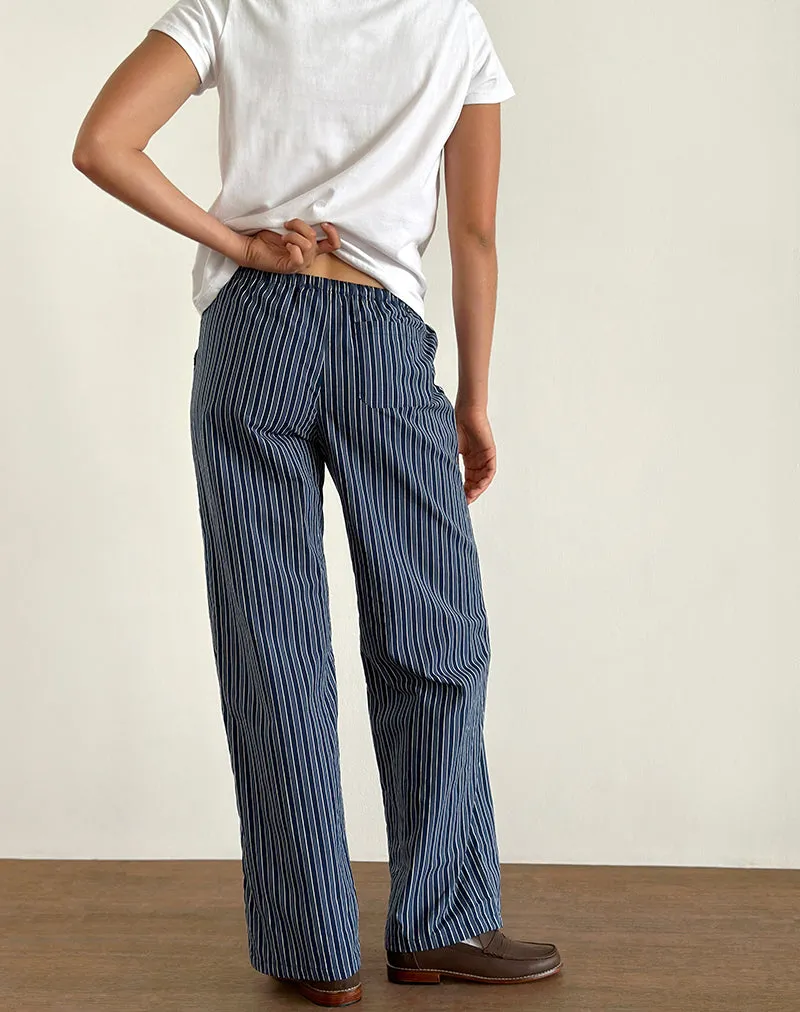 Lirura Wide Leg Trousers in Indigo Stripe Dark Blue