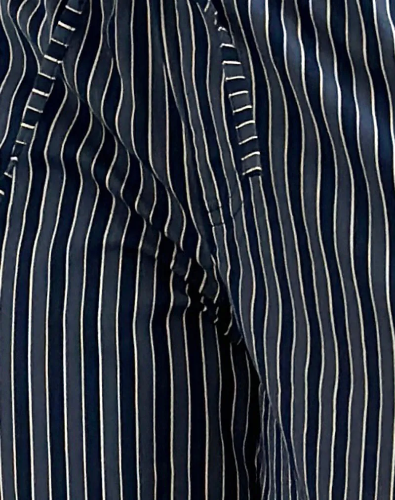 Lirura Wide Leg Trousers in Indigo Stripe Dark Blue