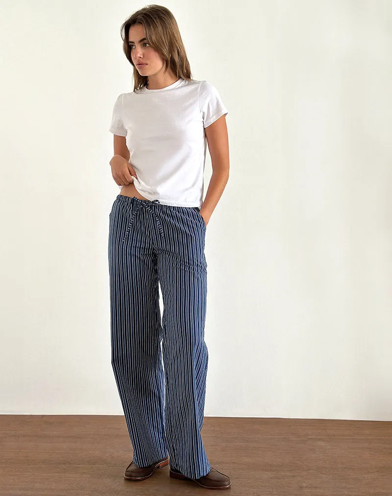 Lirura Wide Leg Trousers in Indigo Stripe Dark Blue