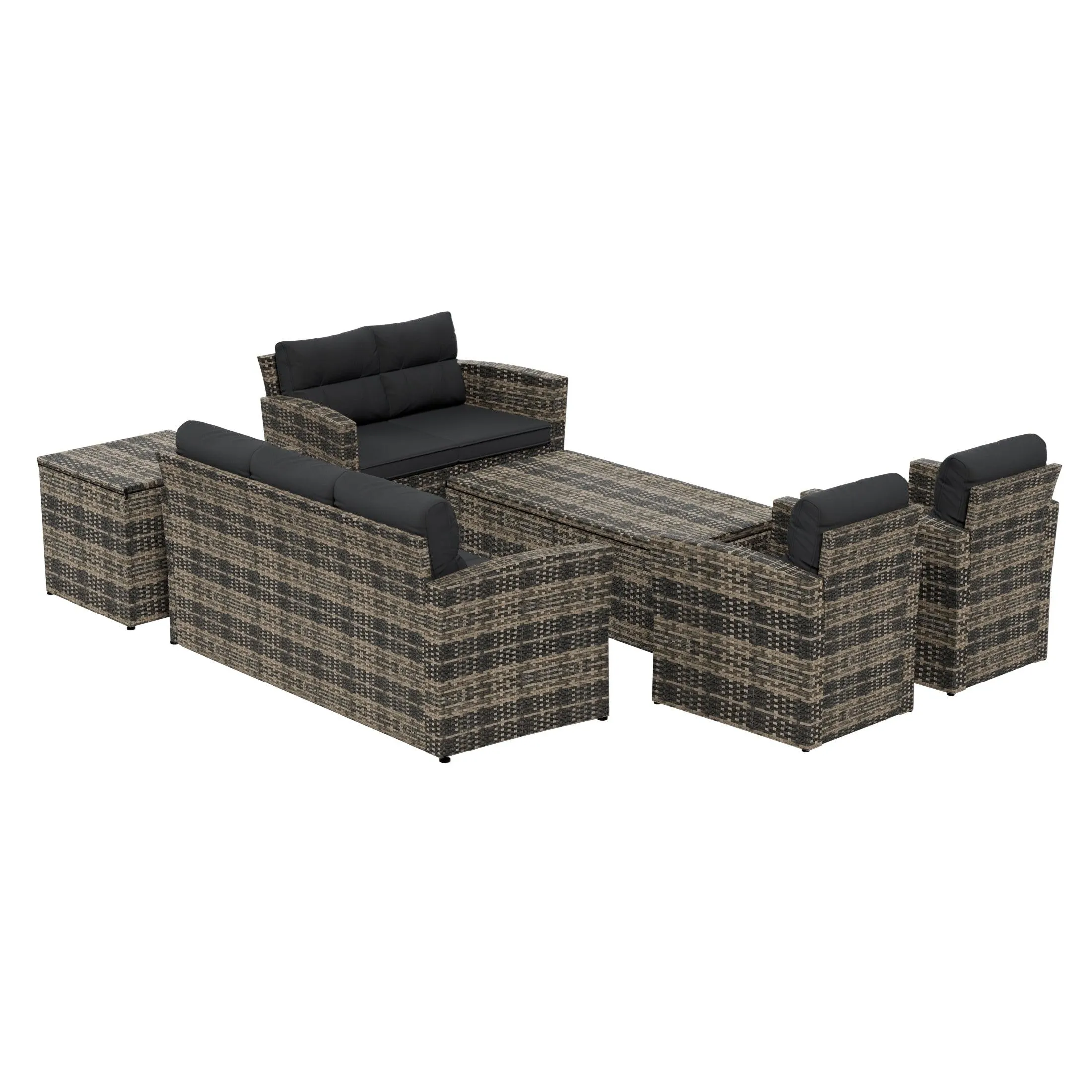 Maldives 6-Piece Set Outdoor Patio Conversation Sofa Set Brown PE Rattan