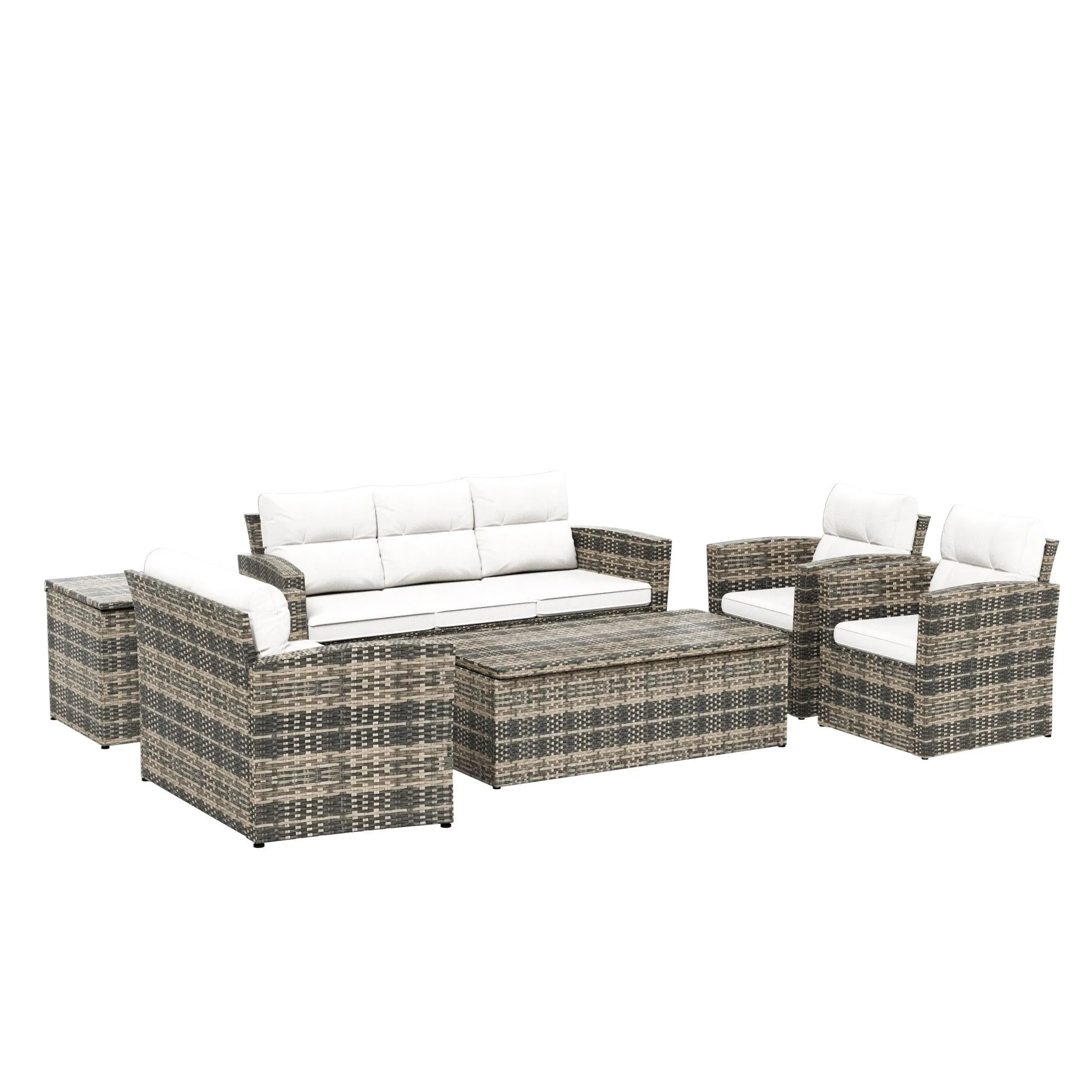 Maldives 6-Piece Set Outdoor Patio Conversation Sofa Set Brown PE Rattan