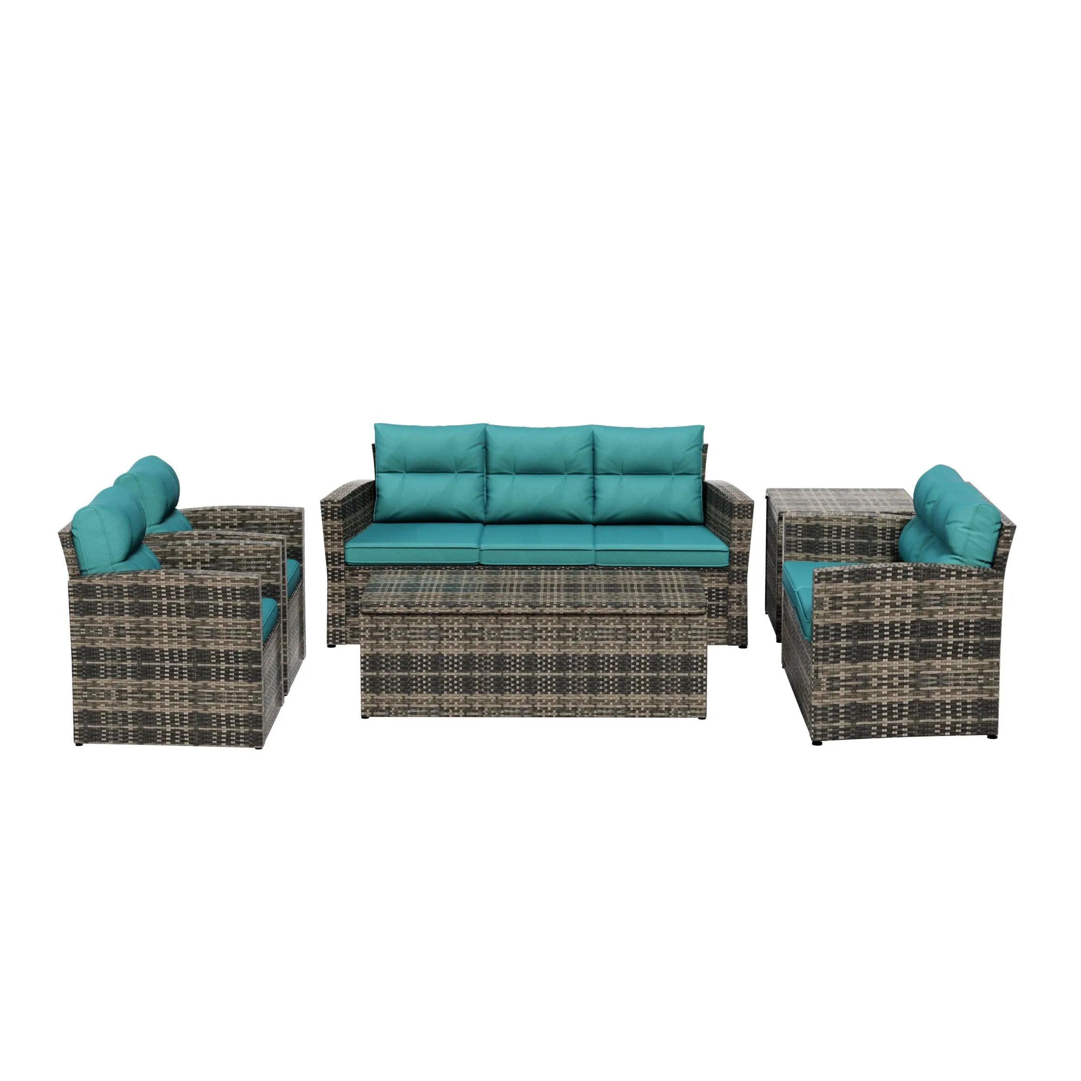 Maldives 6-Piece Set Outdoor Patio Conversation Sofa Set Brown PE Rattan